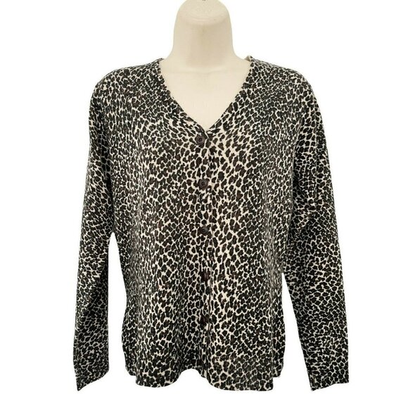 Classiques Entier Women's Sz S Leopard Button Front New Wool Cardigan Sweater - Picture 1 of 6